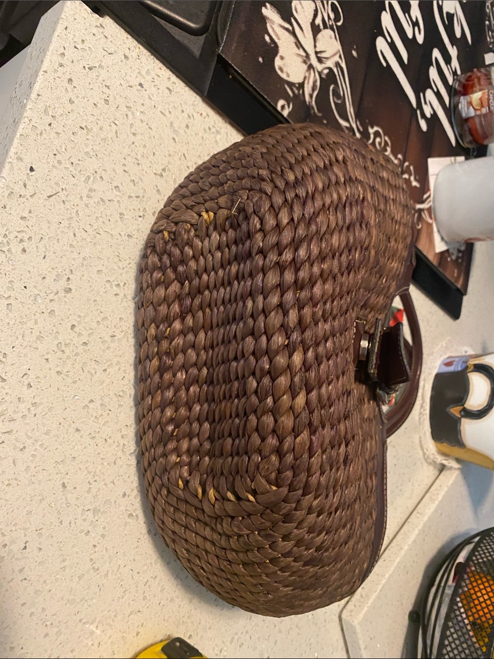 Woven Straw Tote with Brown Leather Trim - Picture 5 of 7
